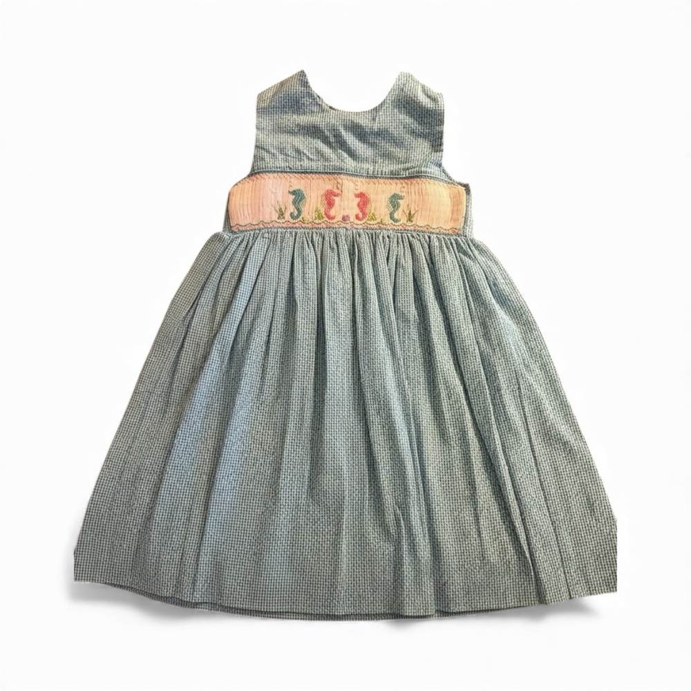 Charming Blue Sleeveless Dress with Embroidered Sea Horse Detail
